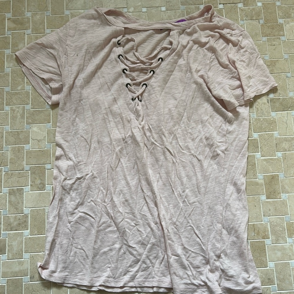 Boutique Light Pink String V-Neck Tshirt